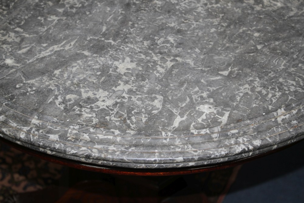 A French mahogany centre table, with simulated marble painted pine top, W.187cm D.80cm H.76cm